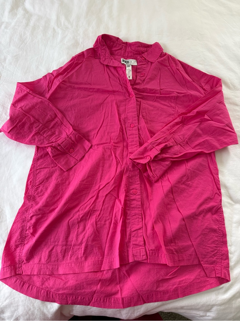 Beach Riot Hot Pink Cotton Button-Up Top